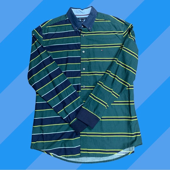 Tommy Hilfiger button down shirt - blue and green - Picture 1 of 3